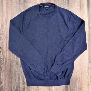 Tommy Hilfiger Mens Sweater Blue Knit Long Sleeve Crew Neck Logo Size XL